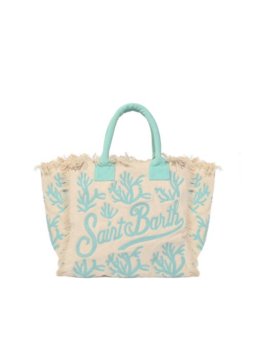 Borsa Vanity regular in canvas con ricamo coralli tufting Azzurro Mc2 Saint Barth | VANI02400908L